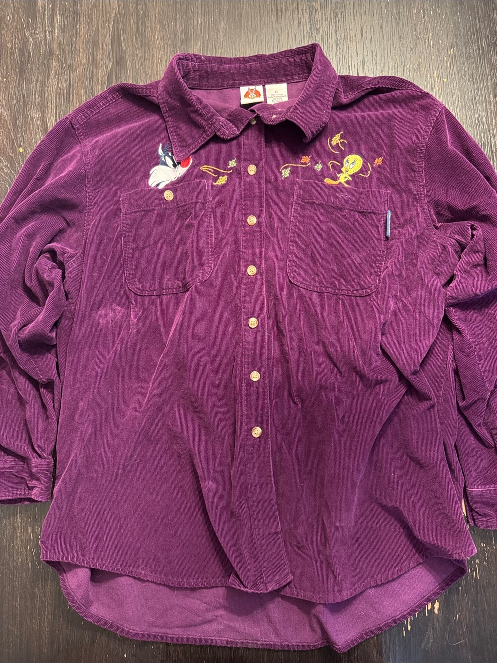Vintage Looney Tunes Embroidered Corduroy Button-Down Shirt 🐾🐥